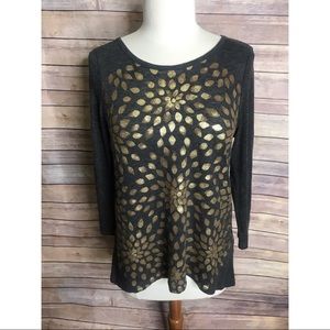 Lucky Brand gray Gold Printed t shirt